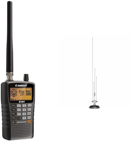 Albrecht AE 125 H Handscanner 27125, 7 vorprogrammierte Frequenzbänder, FM, AM, PMR446, Flugfunk, Marinefunk, Kopfhöreranschluss, schwarz & AE-Skyscan Mag 1300, 61680, Scanner Magnet Mobilantenne