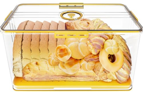 COMFYROOM Large Yellow Bread Bin, Airtight Bread Storage with Time Record, 7L Rectangular Bread Box, 32.5cm(L) x 15.5cm(H) x 10.5cm(W)