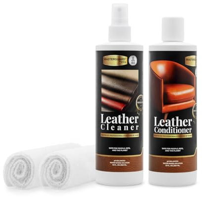 MASTERGUARD Leather Care Pack – Water-Based, Non-Toxic Cleaner & Conditioner with 2 Microfiber Cloths – Cleans, Conditions & Protects Leather Furniture, Car Seats & Accessories