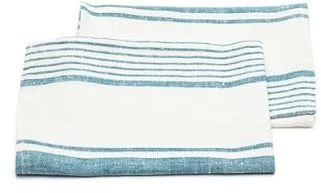 LinenMe Set mit 2 Geschirrtuch Leinen 100%, 46x65 cm Tuscany - Leinentuch mit Aufhänger - Geschirrtücher & Küchentücher in Marineblau gestreift, Hergestellt in Litauen