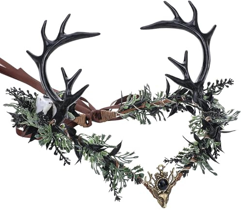 MOSTORY Leuchtende Elfenkrone – schwarzes Geweih-Kopfstück, gotischer Blumenreif, Elfen-Wald-Tiara für Frauen, Renaissance-Messe, Cosplay, Halloween-Kostüm, Fotoshooting