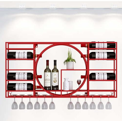 Wandmontiertes Weinregal mit hängendem Glashalter, Likörregal für Flaschen und Gläser, Mini-Barregale für Eck-Kaffee-Barschrank