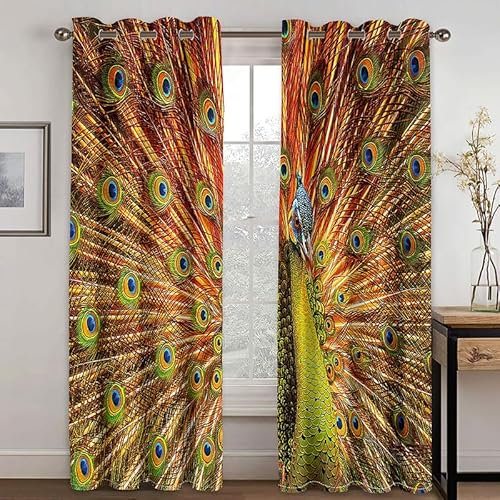 Rptidmv Vorhänge mit Ösen 2er Set Pfau Modern Blickdichte Vorhang Thermovorhang Kälteschutz Verdunklungsvorhänge für Wohnzimmer Schlafzimmer Kinderzimmer 140 x 175 cm (BxH)