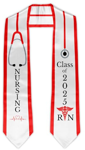 GZZSYO Nursing Graduation RN Stole Nursing Graduate Sash Class of 2025 Nurses Scarf Graduation Gift Idea 72“ (White&Red)