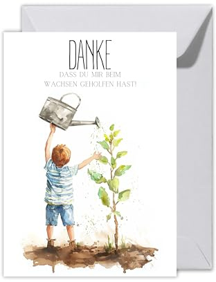 WBdesignz XXL Dankeskarte an Erzieher Lehrer Eltern mit Umschlag - Aufrichtige Abschiedskarten “Danke, dass du mir beim Wachsen geholfen hast” - Abschied Grundschulze Kindergarten (XXL DIN A4)