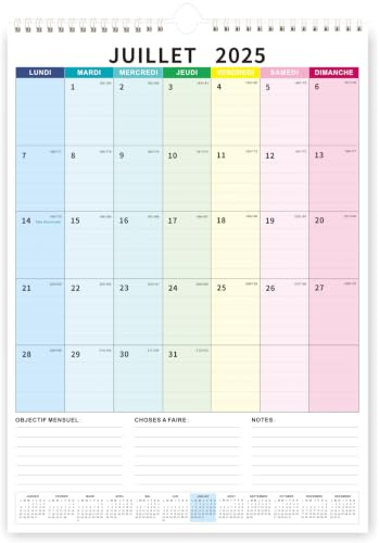 Calendrier 2026 2027 Mural Grand (18 Mois) Juillet 2026 à Décembre 2027 Coloré Calendrier Familial Mensuel Famille Organisée Planificateur Organisateur, 43 x 31 cm