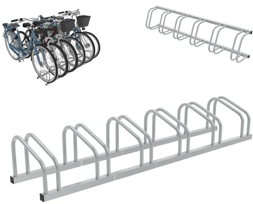 XMTECH Fahrradständer Boden für 6 Fahrräder mit 30-60 mm Reifenbreiten, Fahrradhalter Aufstellständer Radständer, Metall, Garage, Fahrrad-Aufstellständer, Silber
