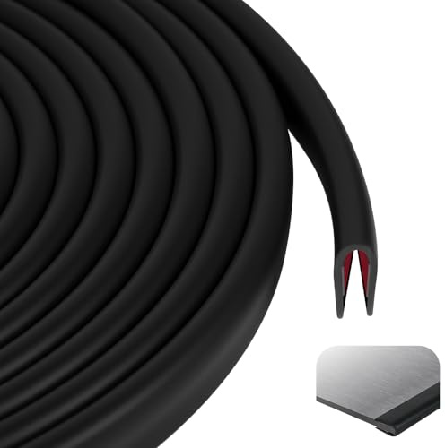 Flintronic 3M Rubber Edge Trim, 10mm x 5mm U Channel Edge Protector, Self-Adhesive Flexible Edge Guard, Rubber-Edging Trim for Sheet Metal, Car Doors, Table Corners (Black)