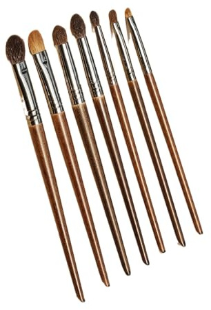 Juego de brochas de maquillaje de pelo de cabra natural, para sombra de ojos, base, rubor, para uso profesional y personal (7 piezas)