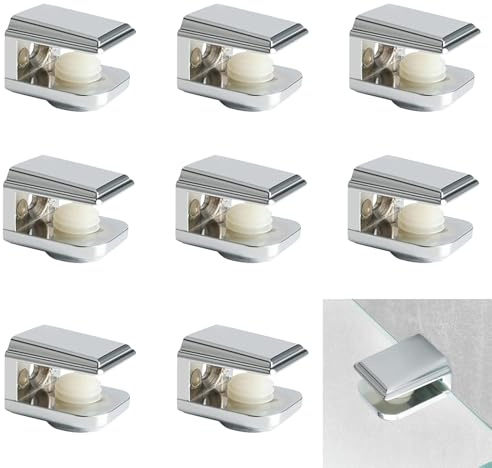 Guerity 8PCS Glass Shelf Brackets, Wall Mounted Support Clip Clamp for 5-8mm Glass Shelves, Polished Finish for Bathroom Cabinet Kitchen (8, Sliver)
