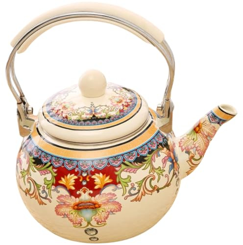 Ipetboom Tetera Esmaltada 2.4l Hervidor De Agua Vintage Con Mango De Plástico Adecuado Para Calentar Agua y Leche Para Cocina y Oficina Fácil De Limpiar