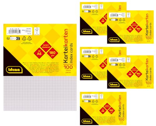 Idena 90359 - Karteikarten A6, 600 Stück kariert, Lernkarten aus 180 g/m² FSC-Mix Papier in Weiß, für Schule und Büro