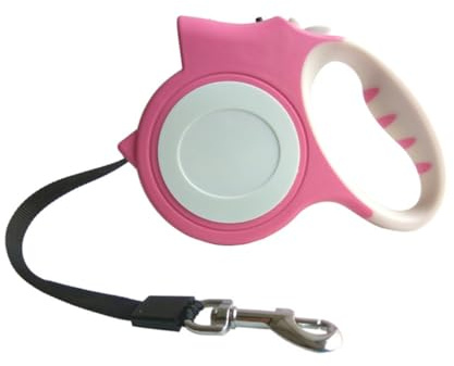 Automatische Einziehbare Hundeleine mit LED Licht, Rosa | Abs Gehäuse mit Nylon Edelstahl Zugband, Großer Griff, Einhand Stopp für Unterwegs