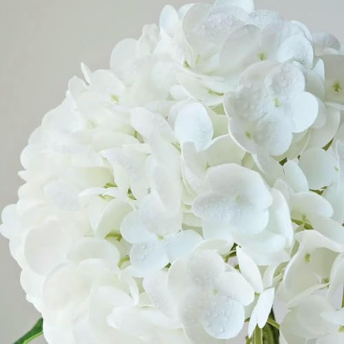 GVEKJ Lot de 2 à 8 hortensias artificiels en Latex, 53 cm, Toucher réaliste, pour décoration de fête, Mariage, Maison, extérieur, Bouquet, Blanc, 3 pièces