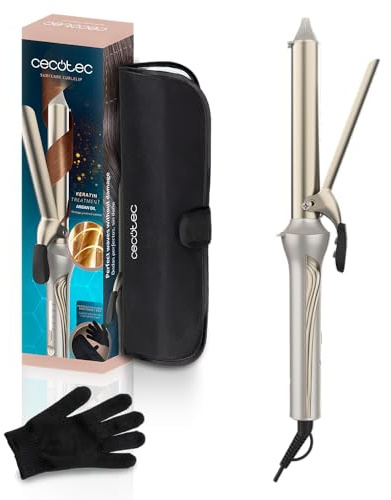 Cecotec Rizador de Pelo Pinza de 25mm SurfCare CurlClip. Revestimiento Cerámica, Queratina y Aceite de Argán, Calentamiento Rápido, 5 Temperaturas, Guante y Bolsa Termorresistente, Cable Giratorio