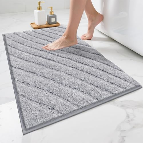 SHACOS Microfiber Bath Mat 50 x 80 cm Non Slip Super Absorbent Bathroom Mat Ultra Soft Bath Mats Machine Washable Bathroom Rug for Shower Floor Bathtub, Light Grey