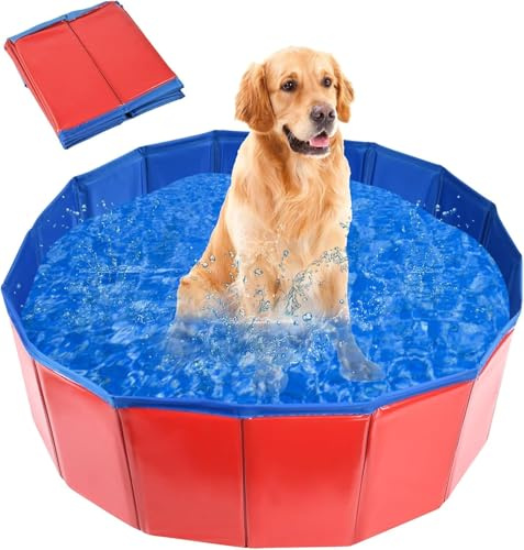 Piscine pliable pour chien, chat et enfant, en PVC durable avec côtés rigides, portable et antidérapante, pour chien, chat et enfants, piscine d'été avec vanne de vidange (60 x 20 cm)