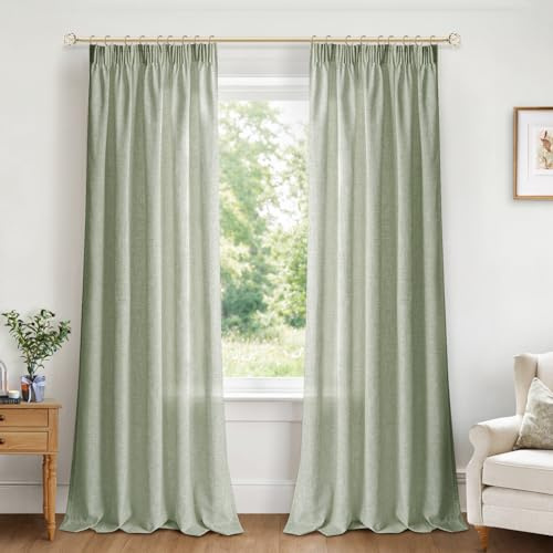 INOVADAY Gardinen mit Kräuselband Wohnzimmer 2er Set 260x140cm, Salbeigrün | Vorhang Halbtransparent Leinenoptik, Gardinen für Schienensystem Schlafzimmer, Vorhänge für Kräuselband, Lichtfilterung