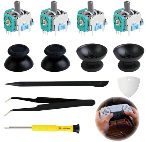 4 Pièces Joysticks Hall Effect pour Sony PlayStation 5 PS5, Remplacement Analogique 3D Module Potentiomètre pour Manette PS5, Thumbstick Manettes Accessoires avec Outils Réparation