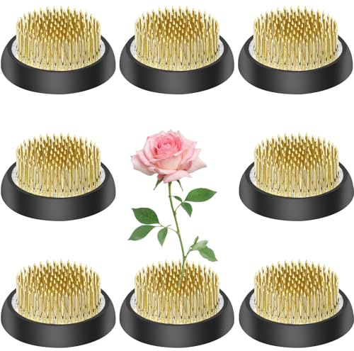 LYCN 8Pcs 2 Inch Floral Frogs, Round Flower Frogs for Arrangements (Gold) | Japanese Ikebana Stem Holder, Floral Arranging Tool, for Vases Centerpieces Decoration DIY Craft
