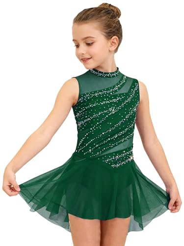 XUNZOO Fille Robe De Ballet Patinage Artistique pour Enfant Costume Robe De Danse Lyrique Latin Jazz Cours Gymnastique Vert 11-12 Ans