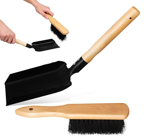 GLSTOY Set Attrezzi per Caminetto Pala per Stufa da Cucina e Spazzola Manico in Legno Leggero e Portatile per Pulizia Focolare Giardinaggio e Campeggio