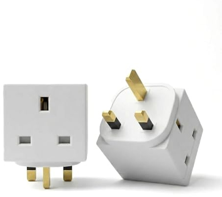 Double Plug Adapter UK - 2 Way Plug Splitter Socket Adaptor 13A Multi Wall Plug Extension For UK Power Outlets - Dual Plug Adapter Electrical Power Adapter (Pack Of 2)