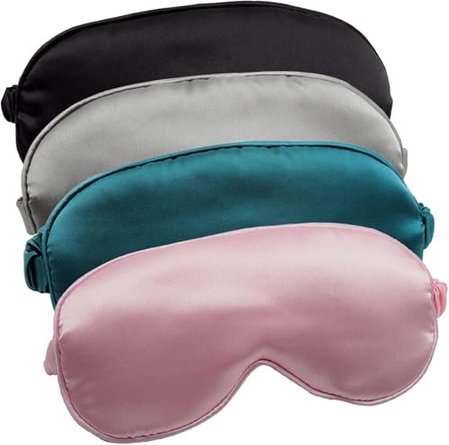 Schlafmasken-4er-Packung, Seiden-Augenmaske, weiche Satin-Augenbinde mit elastischem Band, Nacht-Augenschutz, Reise-Schlafmaske für Damen und Herren