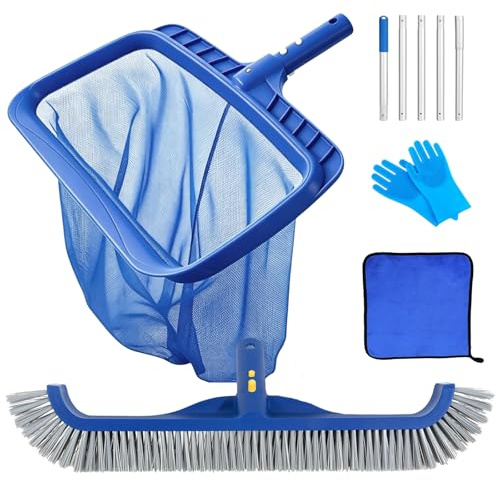 Juego de limpieza de piscina incluye varillas, redes, cepillos, guantes y toallitas, adecuado para piscinas, acuarios, bañeras de hidromasaje, estanques, tubos calientes y para la limpieza y el