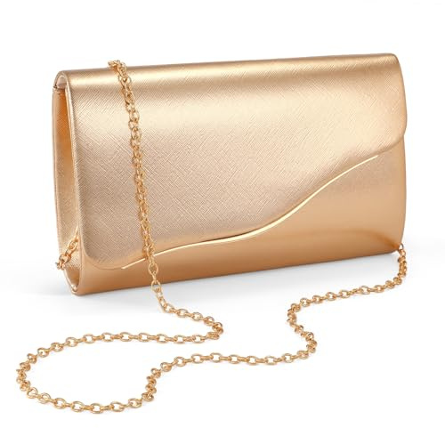 XquiziFit Clutch Purses for Women Formal Evening Clutch with Detachable Chain Faux Suede Purse for Wedding Party Gold