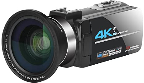 DIGNIFE Caméra vidéo, Caméscope de caméra vidéo 4K for caméscope d'enregistrement Vlog WiFi Ivre Vision Nocturne 4K 56MP 3.0 Caméra d'enregistreur Zoom numérique inch 16x(Standard,Zwart)
