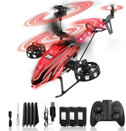 Charmofun Ferngesteuert Hubschrauber, 2.4GHZ RC Helikopter mit 7 LED-Licht, 3 Akkus, 33 Min Flugzeit 4.5 Kanäle Helikopter ferngesteuert mit Gyro und Feste Höhe, Geschenke für Kinder ab 6 Jahre (Rot)