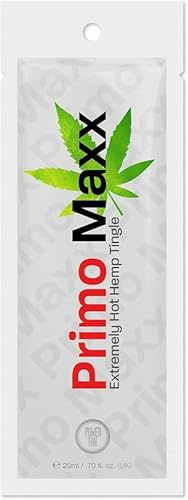 Power Tan Primo Maxx Extremely Hot Hemp Tingle Sunbed Tanning Accelerator Cream - Fast, Dark Tan with THC-Free Hemp Seed Extract, Aloe Vera, Pro-Vitamin B5 & Vitamin E | 20ml