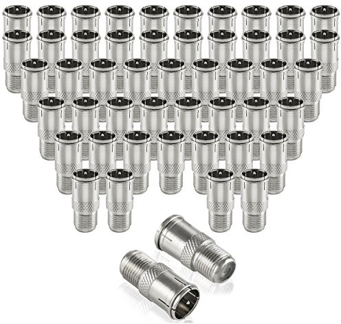 Poppstar 50x SAT F-Quickstecker (Coax Schnellverbinder: F-Buchse auf F-Stecker) Kupplung für Koaxialkabel - Antennenkabel, silbern