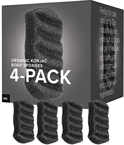 Minamul Konjac - Esponja corporal orgánica exfoliante | Exfoliante corporal suave diario / cuidado de la piel | Infundida con el mejor carbón activado de bambú | Seguro para pieles grasas, secas