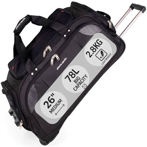 Borsa a rotelle leggera grande con ruote - Borsa con ruote di Pierre Cardin | Ruote da skate resistenti allo stress | Trolley Borsa da viaggio con ruote CL769, Large Nero 26