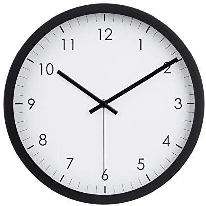 Amazon Basics Rotondo Orologio da parete classico, silenzioso, a batteria, facile da leggere, 30 cm, nero