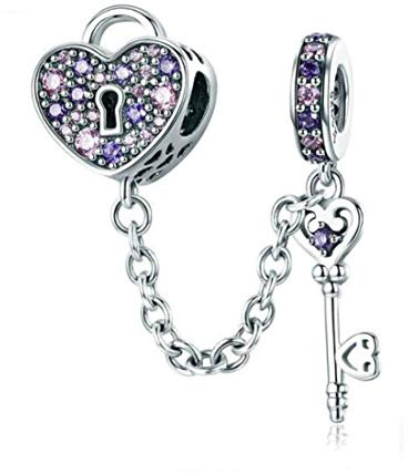 I Love You Forever, Herz-Schlüsselanhänger, passend für Pandora-Armband, 925er Sterlingsilber, Sicherheitskette für Armband Schloss und Schlüsselanhänger.