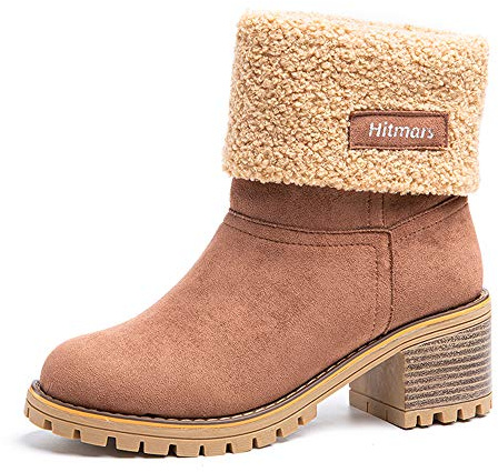 Hitmars Botas Mujer Invierno Forradas Cálidas Botines Serraje Tacón Ancho Medio 6CM Plataforma Zapatos Nieve Cómodos Casual Marrón EU 40