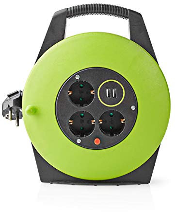 NEDIS PECCR10UFGN Enrouleur de câble | Schuko | 10.0 m | 3000 W | 16 A | Type de mise à la terre : contacts latéraux | 230 ~ V 50/60Hz | Angle de prise : 90° | H05VV-F 3G1.5mm² | Fusible : Oui |