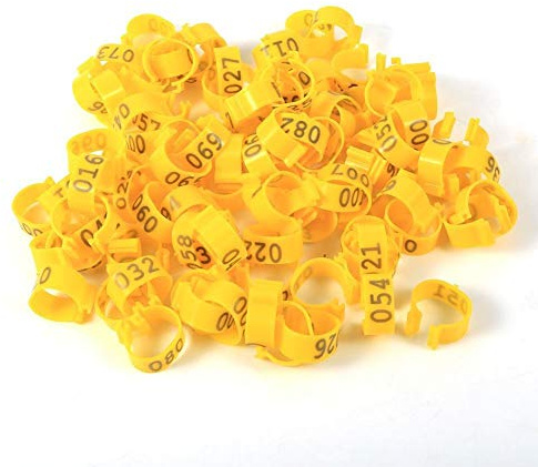 Broco Poultry Beinringe, 100PCS / Bag 16MM 001-100 nummerierte Plastik Geflügel Hühner Enten Gänsekeule Bands Ringe (Gelb)