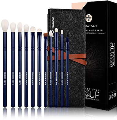 Make up Pinsel 11 teilig, essenzielle Lidschatten Pinsel Set, Lidschattenpinsel vegan inkl. Mischpinsel, Detailpinsel, Augenbrauenpinsel, Eyeliner Pinsel mit gebogener Spitze