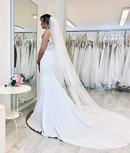 Hochzeitsbrautschleier, langer, 1-schichtiger Brautschleier aus elegantem, weichem Tüll, Bodenschleier mit Kamm, Hochzeits-Accessoire (Elfenbeinfarben)