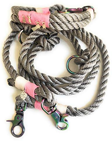 Tau Hundeleinen Halsband Set in Grau und Rosa | Set Rainbow Star