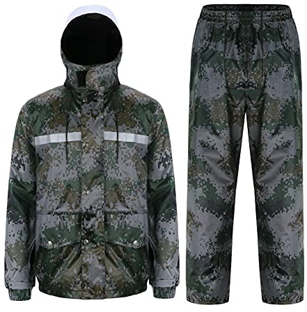 Yukirtiq Erwachsenen Regenanzug Wasserdichten Anzug mit Reflexstreifen Regenjacke mit Kapuze und Regenhose Atmungsaktiv Regenbekleidung