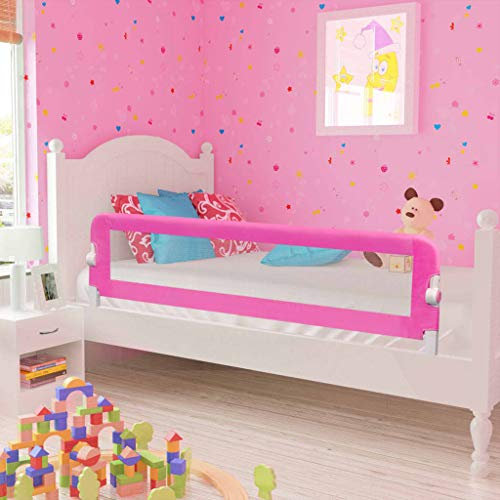 Gecheer 2 Stück Bettschutzgitter Bettgitter Kinderbettgitter Babybettgitter Rausfallschutz Kinder Baby Kleinkind Gitter Kinderbett Rosa 150 x 42 cm