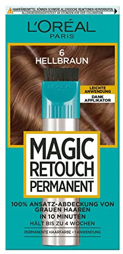 L'Oréal Paris Ansatz-Abdeckung zum Kaschieren grauer Haare, Langanhaltender Haar Concealer, Magic Retouch Permanent, Nr. 6 Hellbraun, 1 Stück