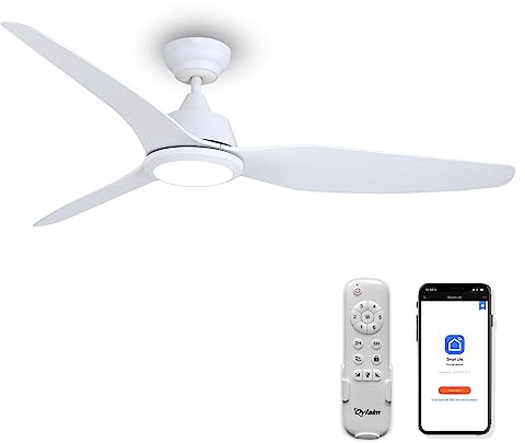 Ovlaim Leise Deckenventilator mit Beleuchtung und Fernbedienung, Smart Deckenventilatoren Winterbetrieb mit DC Motor, Kompatibel mit Alexa/Google Home, 142CM