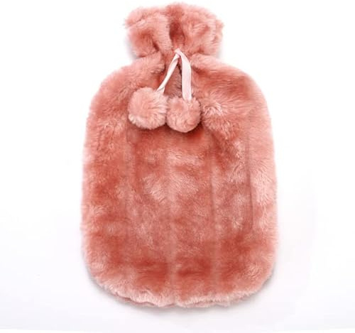 REFROMAX 2L Custodia Protettiva per Bottiglia di Acqua Calda Custodia Morbida Pelle Pompon in Gomma Naturale Inverno Pelliccia Sintetica Calda Borsa Grande Calda-Rosa