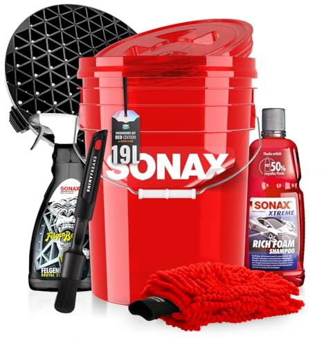 Auto Wascheimer Set 5GAL: Schmutzsieb & Deckel für die Auto Handwäsche + Sonax Rich Foam + Sonax FelgenBeast - schonende Reinigung & Pflege für Lack & Felgen - Auto waschen | 8-teilig